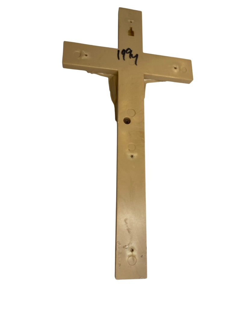 Vintage Plastic Cross Jesus INRI 12" Wall Hanging Gold Trim Paint