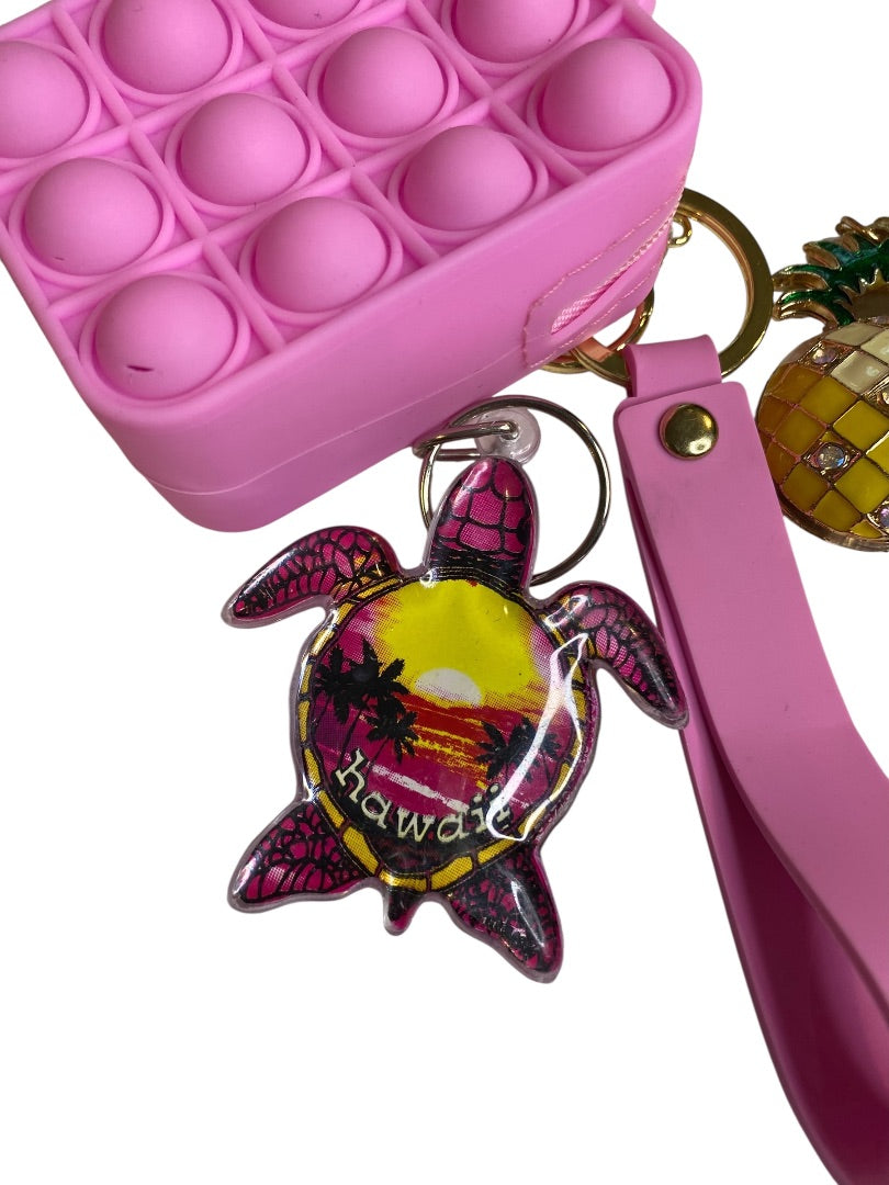 Set of 3 Key Rings Keychains Wristlet Pineapple Turtle Palm Beach