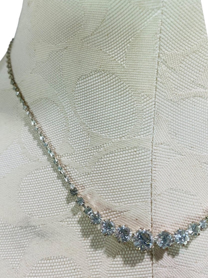 Icing Rhinestone Necklace Silvertone Delicate 16-19" Lobster Clasp
