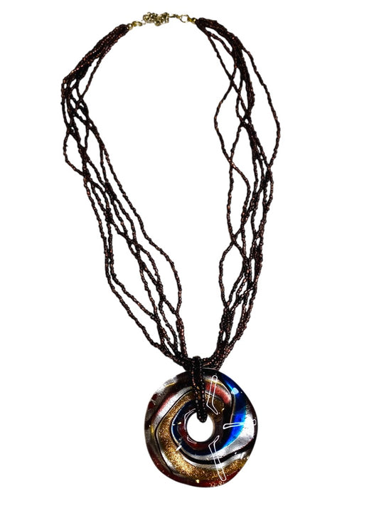 Chunky Glass Pendant and Seed Bead Multistrand Necklace 20-23"