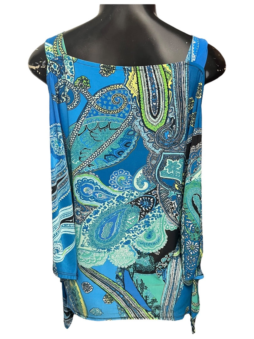 Medium Ariella Floral Cold Shoulder Womens Top Blue Green