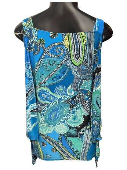 Medium Ariella Floral Cold Shoulder Womens Top Blue Green