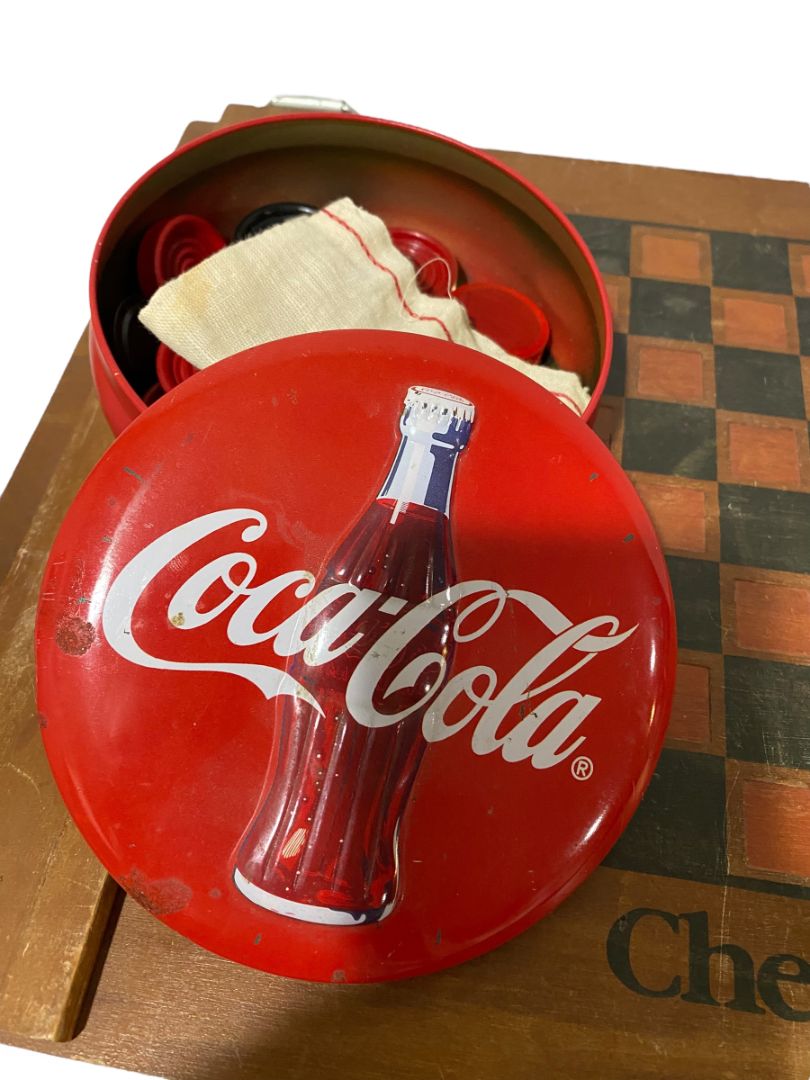 1990s Wooden Coca-Cola Coke Checkers Hinged Crate Box with Checkers