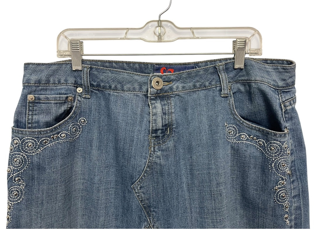 Size 16W Mwah Jeans Denim Skirt Midi Y2K Embellished Pockets