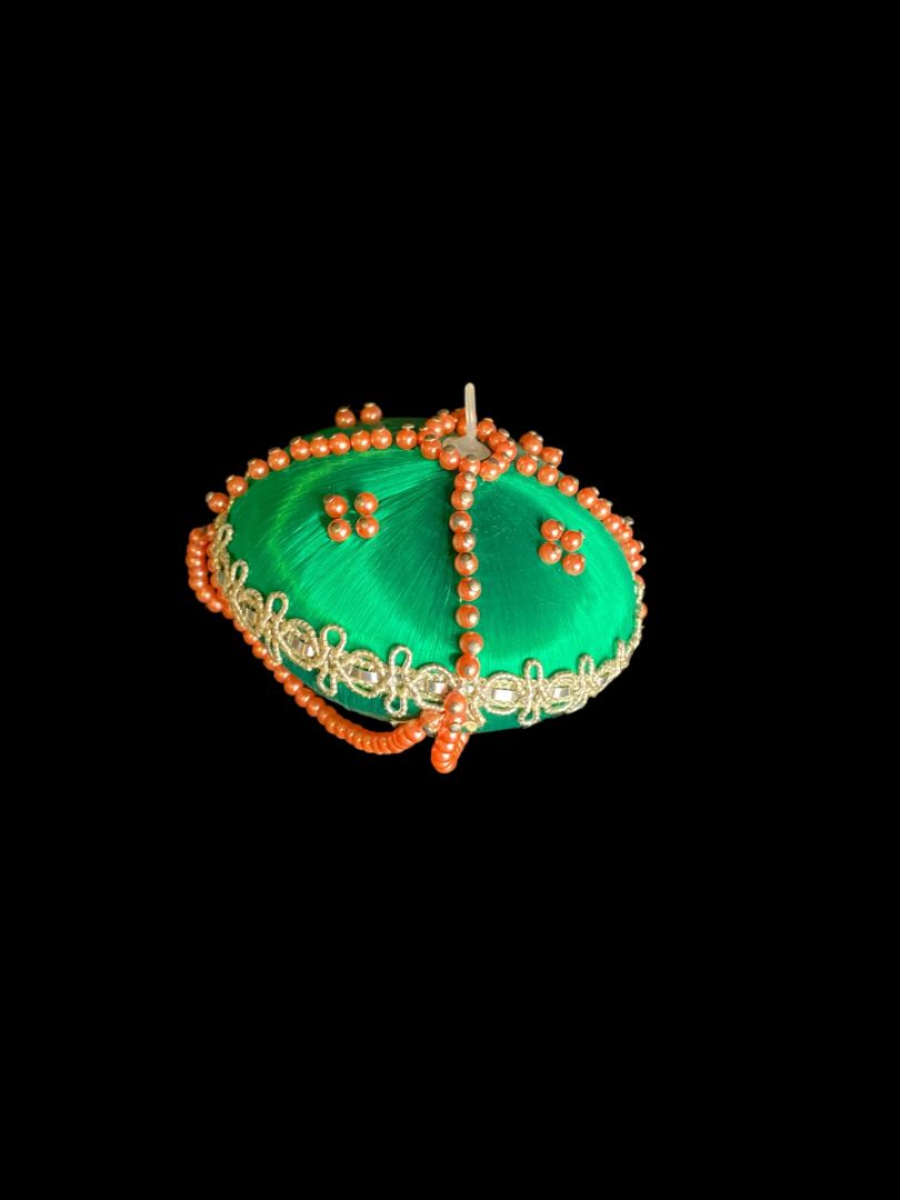 Set of 2 Vintage Christmas Ornament Satin Spun Beaded 3" Diameter