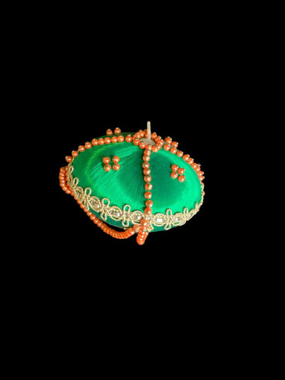 Set of 2 Vintage Christmas Ornament Satin Spun Beaded 3" Diameter