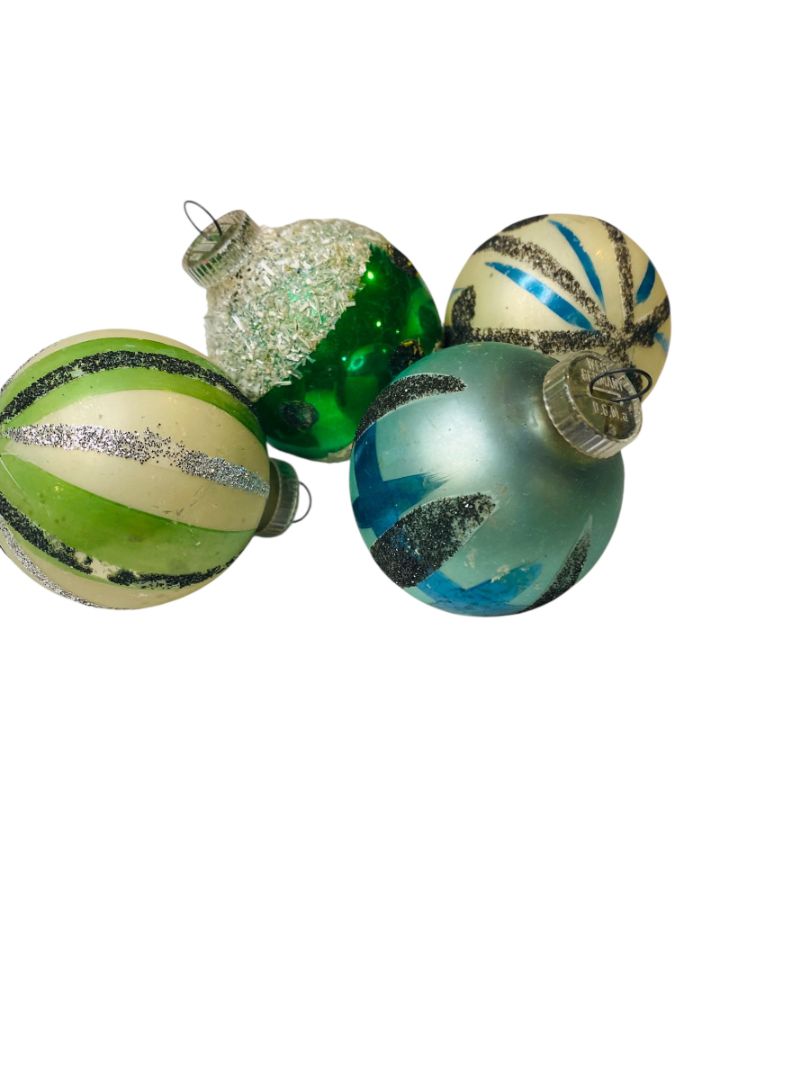 Vintage West Germany Glass Christmas Ornaments 2" Blue Green