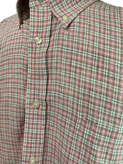 16.5 - 34 Lands End Baird McNutt Mens Irish Linen Button Down Shirt Pink Plaid