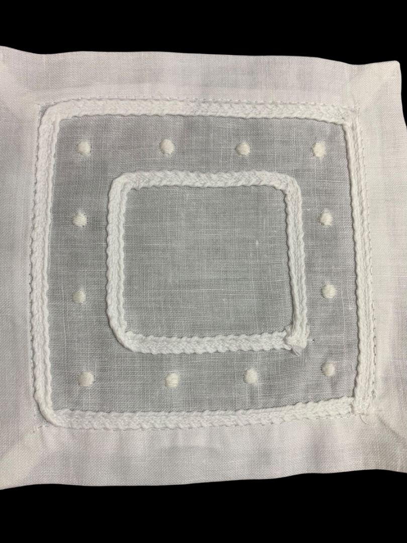 Vintage Cocktail Napkins Set of 6 White Dots Trim 5.5"