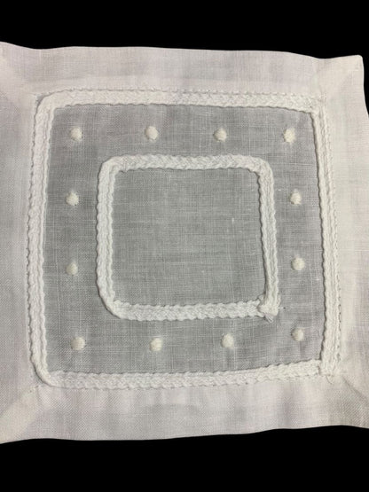 Vintage Cocktail Napkins Set of 6 White Dots Trim 5.5"