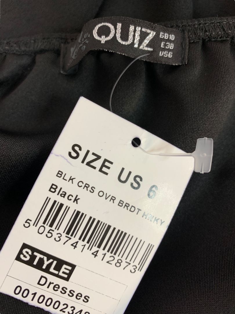 Size 6 Quiz Black Off Shoulder Dress New Hanky Hem Arm Drape