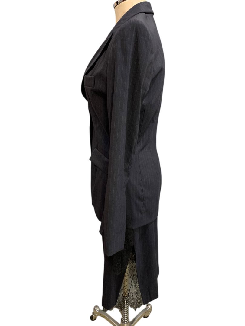 Size 38 Marcel Marongiu Skirt Suit Jacket Pinstripe Lace Trim France