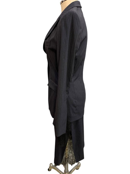 Size 38 Marcel Marongiu Skirt Suit Jacket Pinstripe Lace Trim France