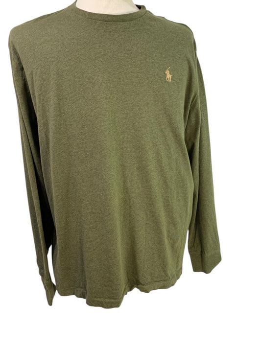 Large Polo Ralph Lauren Classic Fit Olive Green Long Sleeve Tshirt Mens
