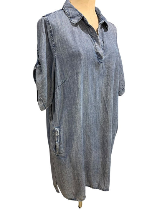 Size 1X Velvet Heart Jean Denim Shift Dress Pockets Short Sleeve