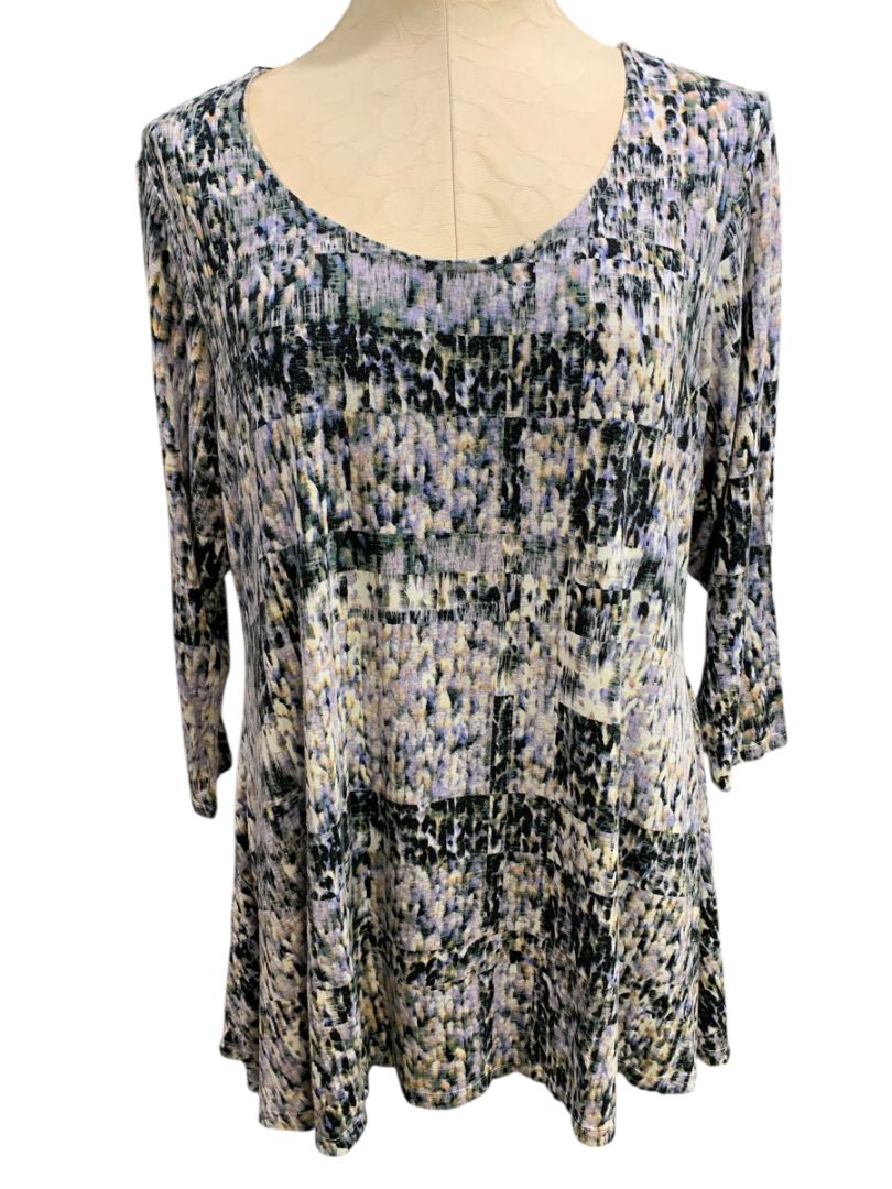 Size 1X Rose & Olive Womens Print Scoop Neck Tunic 3/4 Sleeve