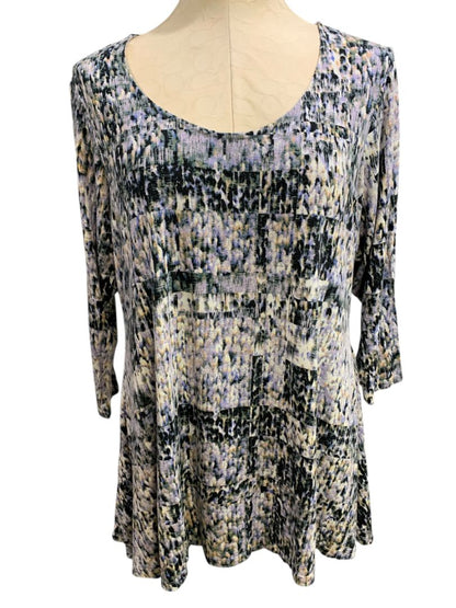Size 1X Rose & Olive Womens Print Scoop Neck Tunic 3/4 Sleeve