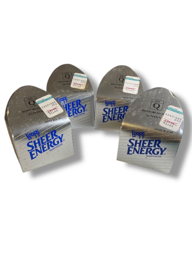 4 Pairs L'eggs Pantyhose Size Q Sheer Energy Regular Suntan 60502 RQS Vintage 1992