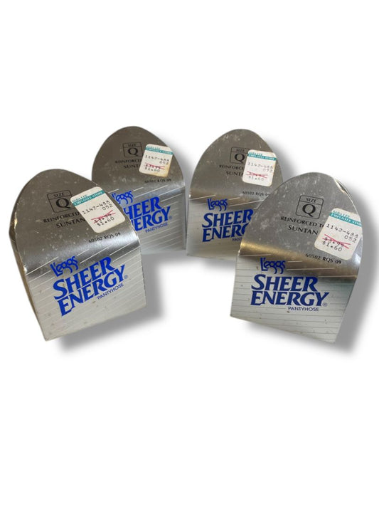 4 Pairs L'eggs Pantyhose Size Q Sheer Energy Regular Suntan 60502 RQS Vintage 1992