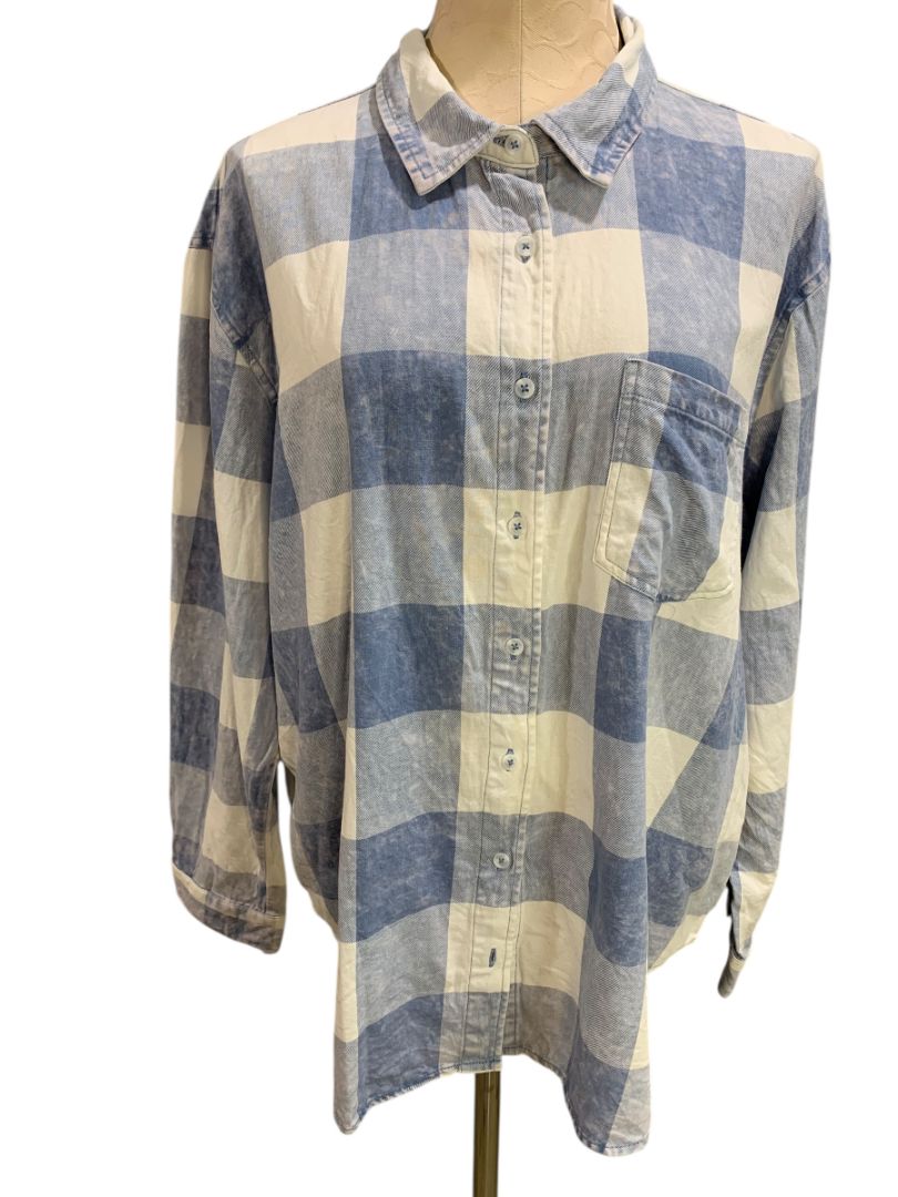 XL Berkley Jensen Womens Blue White Casual Button Up Shirt