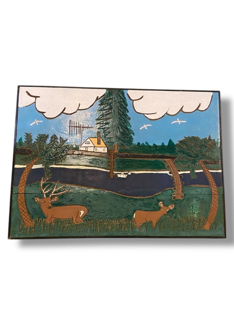 Vintage Carved Wooden Nature Scene Enameled Paint 22" x 16"