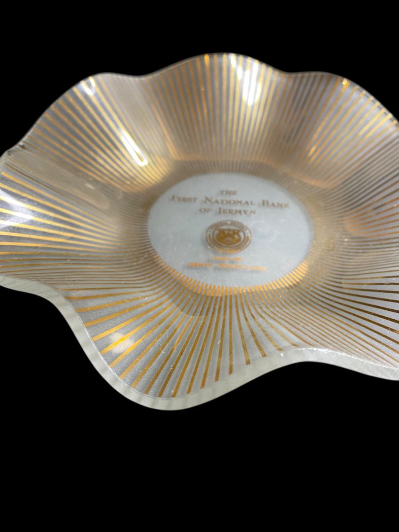 Vintage Glass Ruffle Bowl First National Bank of Jermyn 6.5"
