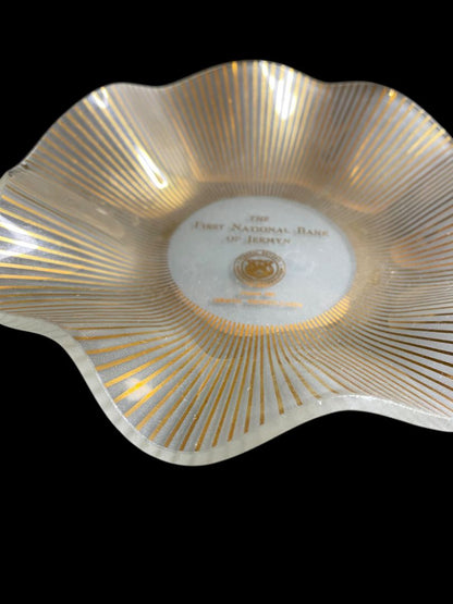 Vintage Glass Ruffle Bowl First National Bank of Jermyn 6.5"