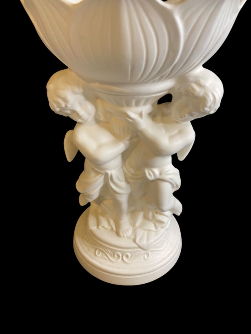 1960s Rubens Centerpiece Planter Cherubs 9" White Porcelain