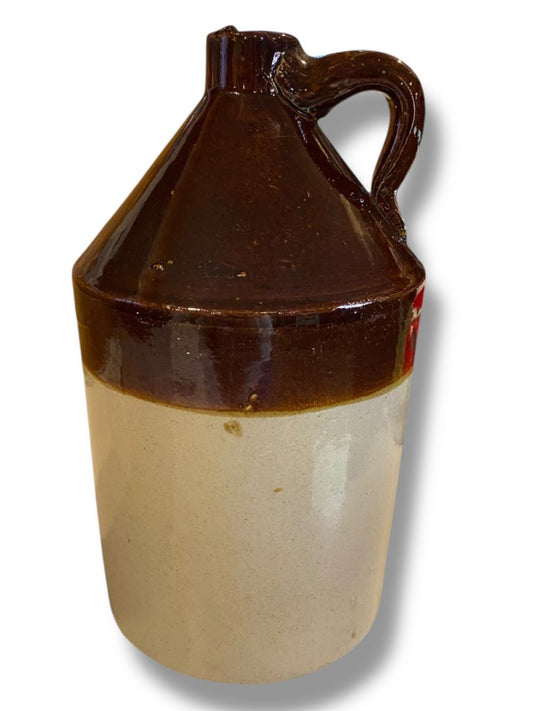 Vintage Stoneware Jug Two Tone Brown Handle Farmhouse Rustic Decor