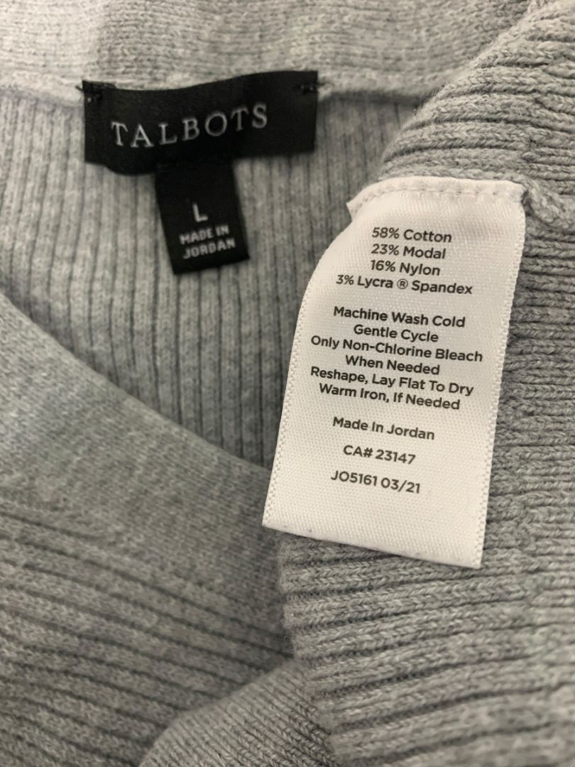 Size Large Talbots Womens Gray Sweater Ribbed Cotton Blend