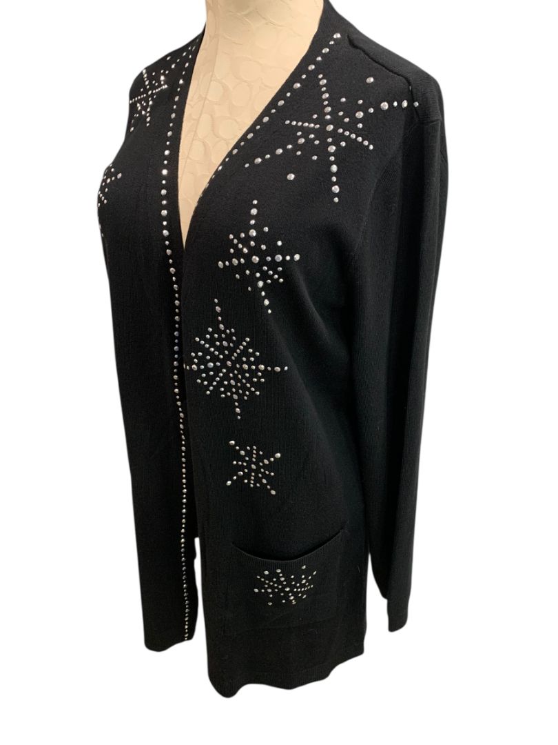Size XL Seven Manor Womens New Black Embellished Cardigan Sweater Holiday