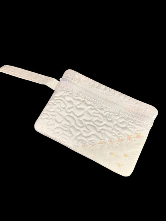 White Satin Bridal Wristlet Wallet Purse 7" x 4.75" New