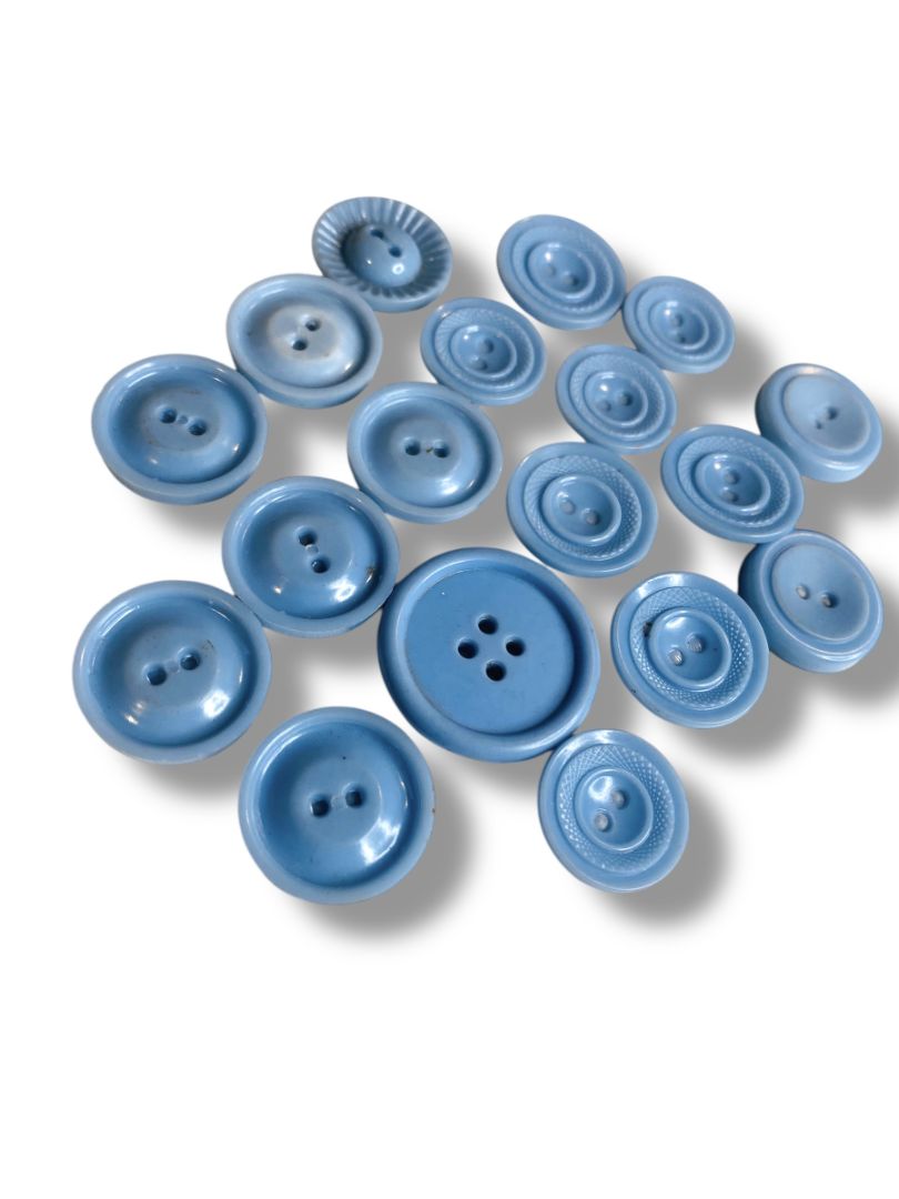 Lot of 18 Midcentury Buttons Plastic Assorted Light Blue