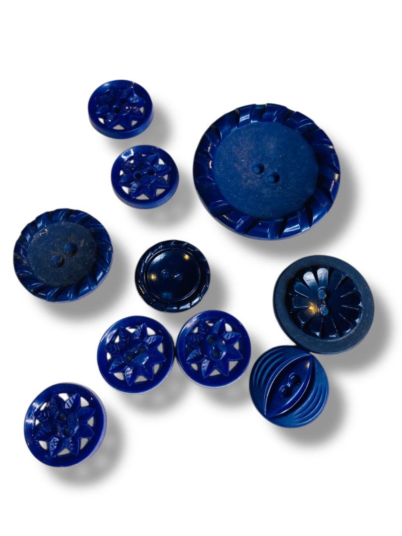 Lot of 10 Midcentury Plastic Buttons Assorted Dark Blue Craft Sew