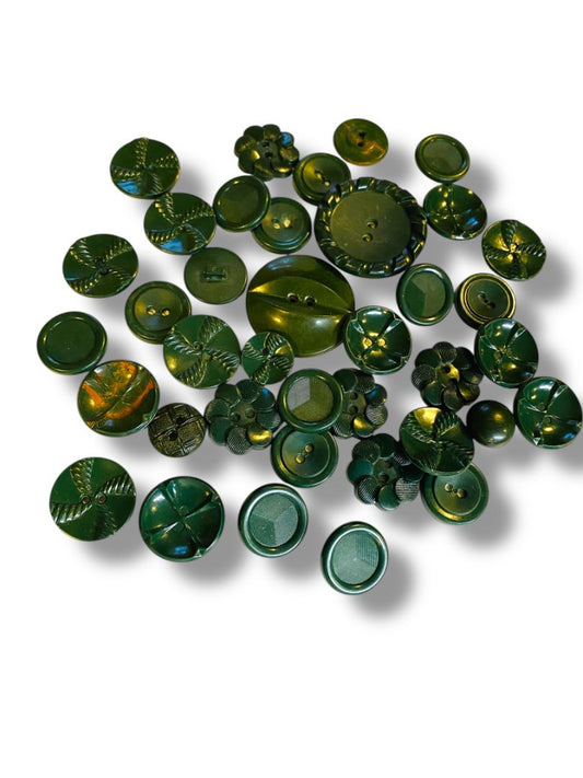 Lot of 37 Midcentury Plastic Buttons Assorted Dark Green Craft Sew