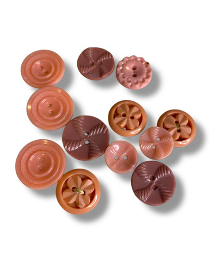 Lot of 12 Midcentury Plastic Buttons Assorted Pink Craft Sew