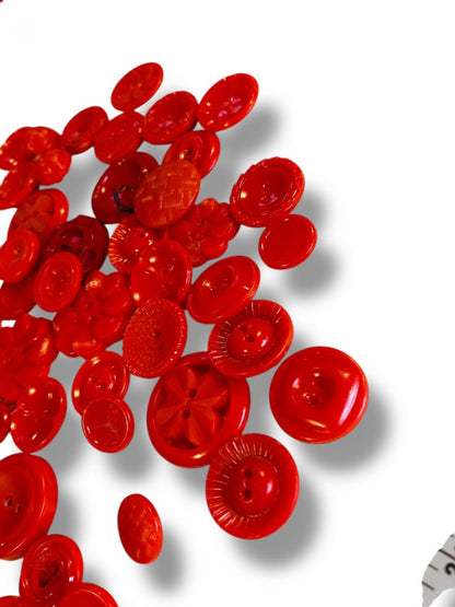Lot of 74 Midcentury Red Plastic Buttons Assorted Shapes Sizes Craft Sew