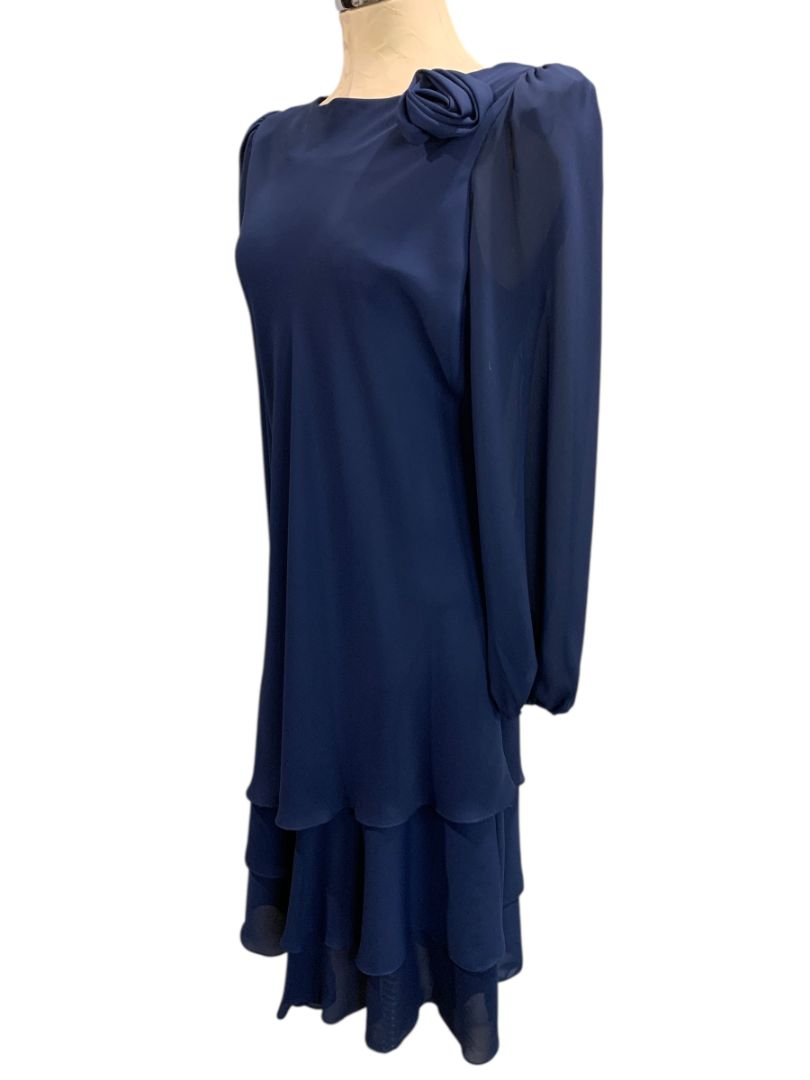 Medium After Dark Vintage Navy Blue Dress Shoulder Pads Rosette