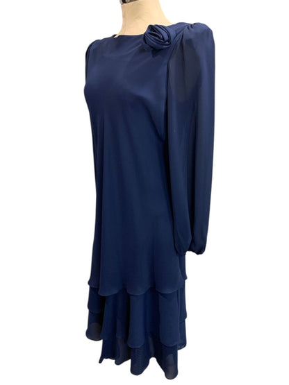 Medium After Dark Vintage Navy Blue Dress Shoulder Pads Rosette