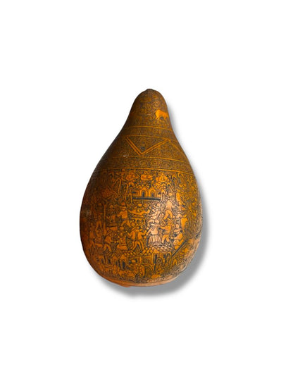 Vintage Peruvian Carved Gourd Mate Burilado Signed Basilio Pomachahua Cochas Huancayo Folk Art 4.5”