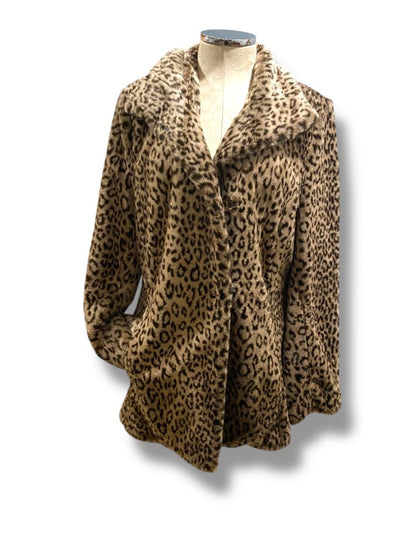 Size Medium Calvin Klein Womens Faux Fur Plush Animal Print Coat Pockets