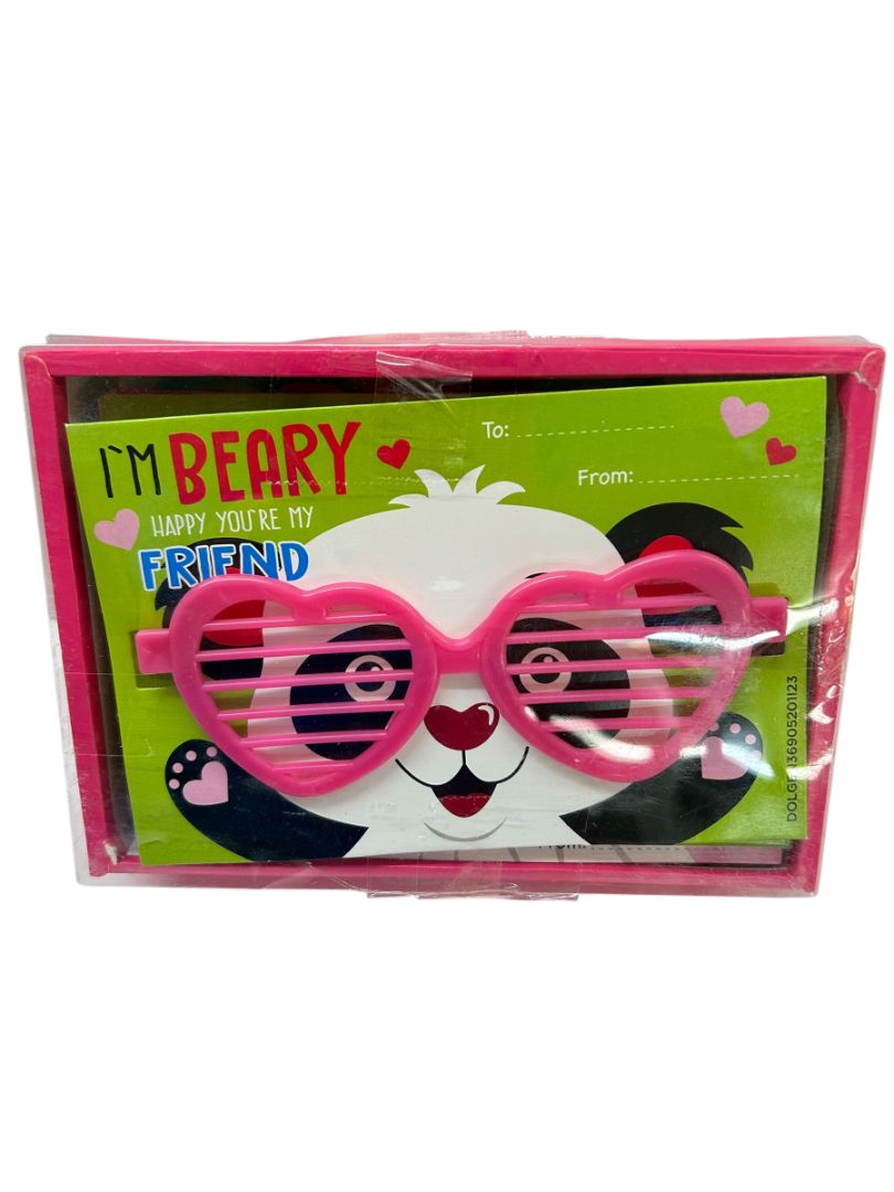 12 Count Classroom Valentine Cards Fun Heart Glasses New