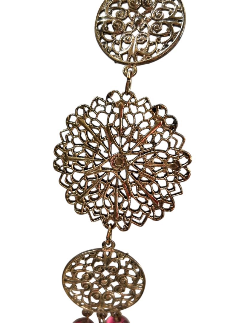Copper Color Necklace 38" Copper Collar Medallions Orange Purple Beads