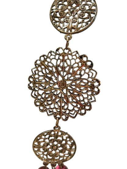 Copper Color Necklace 38" Copper Collar Medallions Orange Purple Beads
