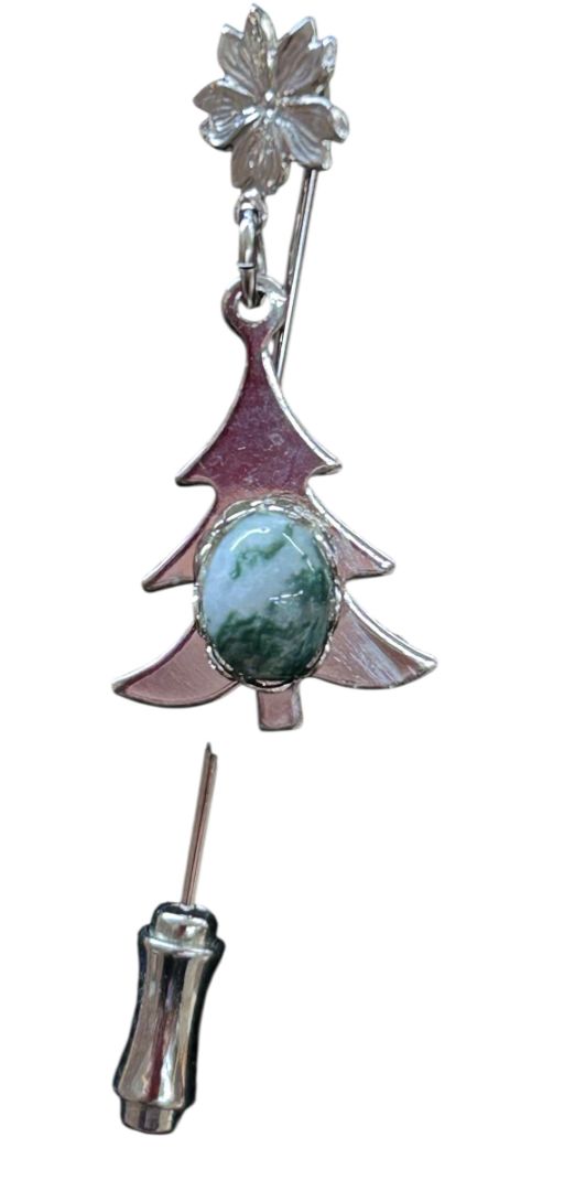 Goldtone and Silvertone Christmas Stick Pins Santa Tree 2.25"
