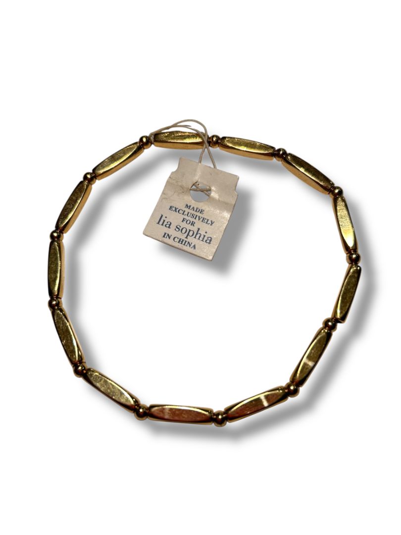 New Lia Sophia Goldtone Bugle Bead Spacers Bracelet Stretch