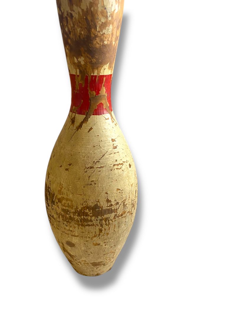 1950s Bowling Pin 15.5" Turned Wood Chippy Sports Room Decor