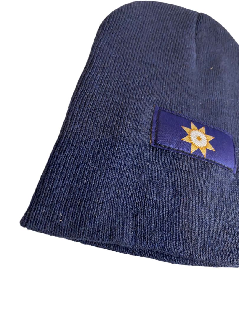 Adult Navy Blue Knit Beanie Hat Star Logo