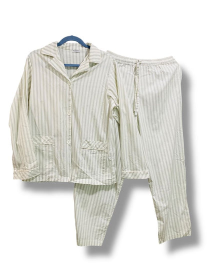Size Medium Burberry Mens Pajama Set Gray White Stripe Shirt Pants