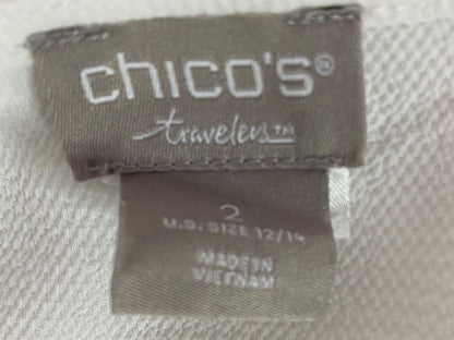 Size 12/14 Chicos Travelers Womens Off White Sheer Cardigan Waterfall Open